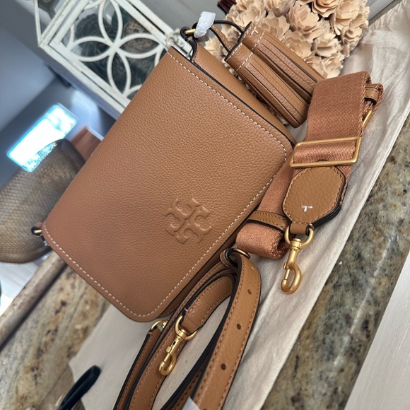 New Tory Burch Thea web flap crossbody tan - Picture 6 of 10